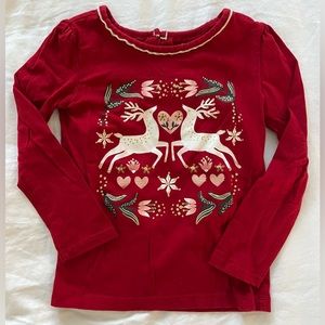 Girls Christmas Reindeer Jersey T-shirt by Carter’s. EUC. Size 5. Red.